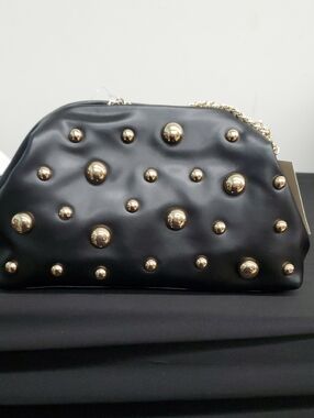 A NEW DAY Black Clutch with Gold Dome Studs
